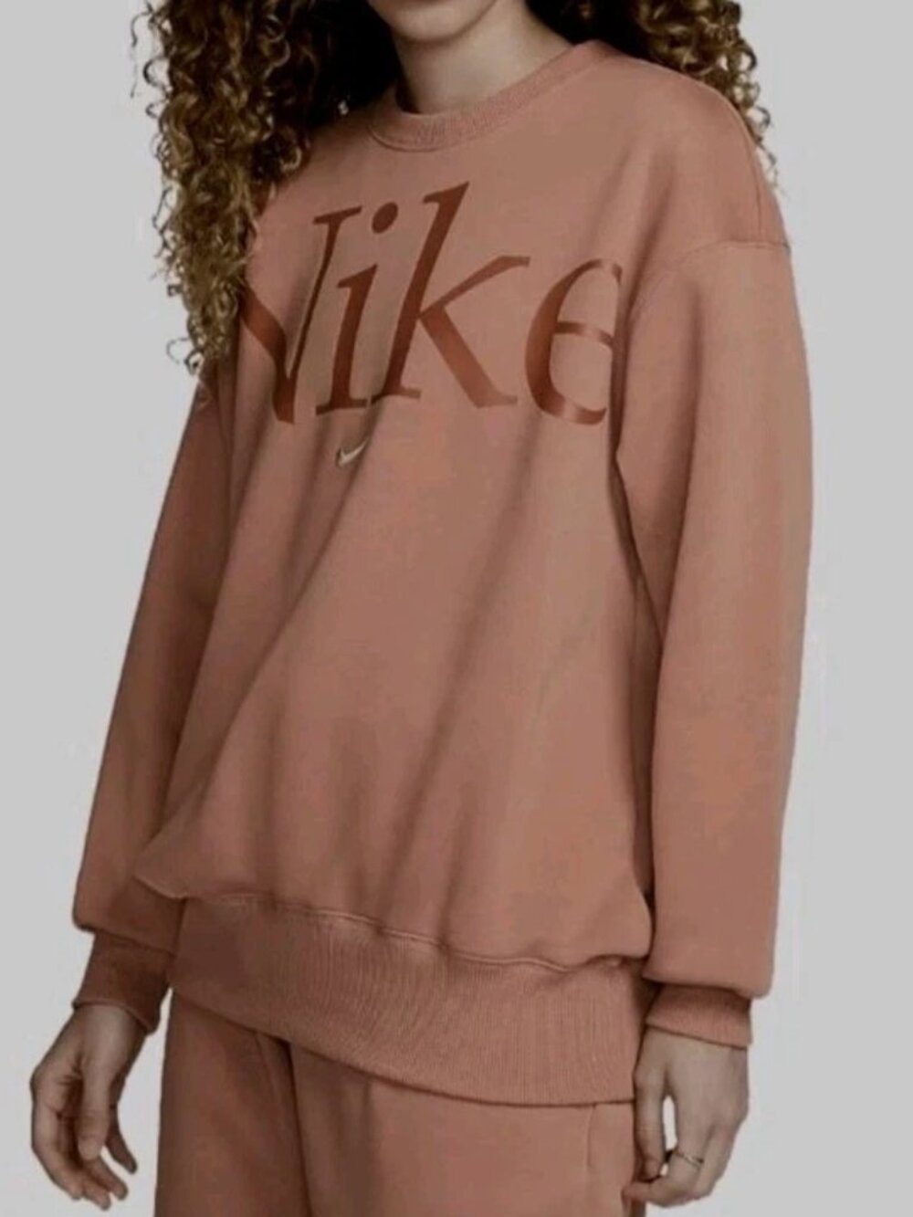 NWT Nike Phoenix Fleece Longsleeve Pink Clay Crew Neck Logo Sweatshirt M